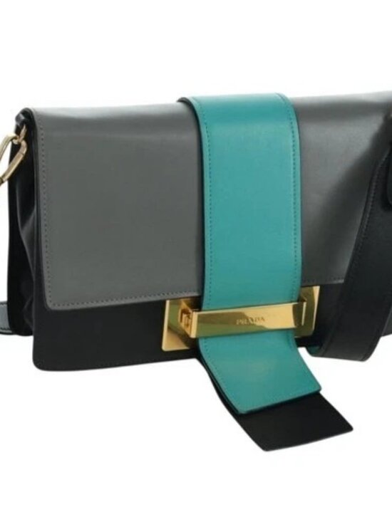 PRADA Handbags - PRADA Shoulder Bag Leather Gray Gold Auth 173314V